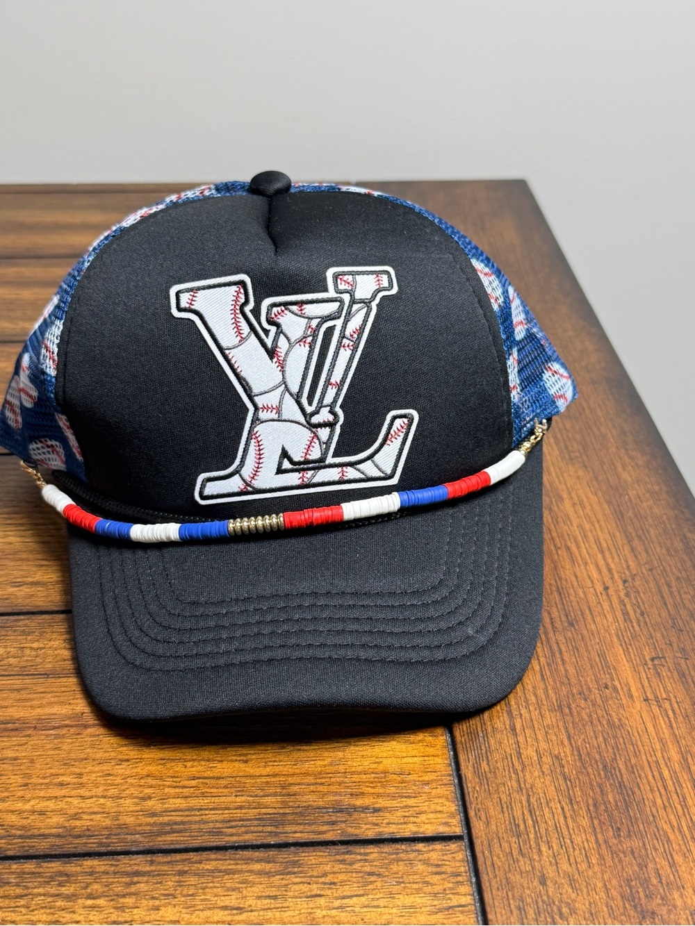 Black  Baseball Inspired Logo Trucker Hat